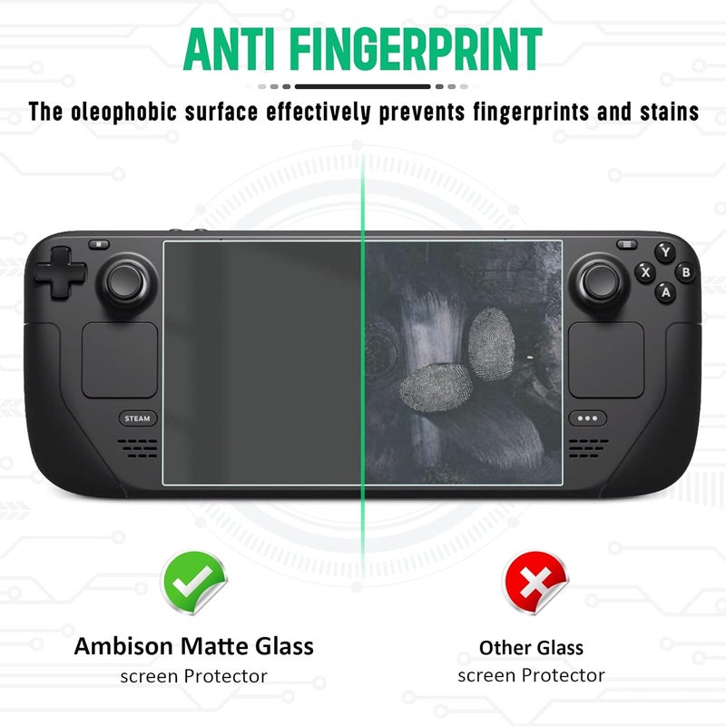 Ambison 2 Pack Matte Glass Screen Protector for Steam Deck 7.0''/Steam Deck OLED 7.4'', Anti Glare & Anti Fingerprint, High Sensitivity, 9H Tempered Glass Film, Scratch Resistant, Bubble Free - Image 5